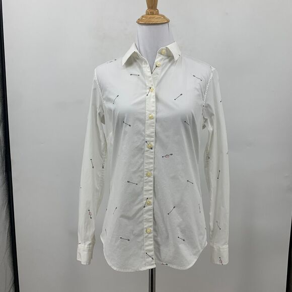 Banana Republic Tailored Fit Shirt Womens 4 White Arrow Heart Button Up Collared - Picture 2 of 11